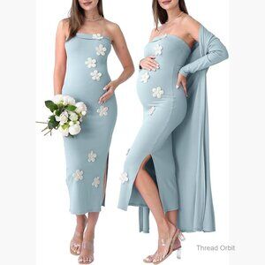 Floral Maternity Dress Cardigan Set, Strapless Tube Dress, Baby Shower Outfit